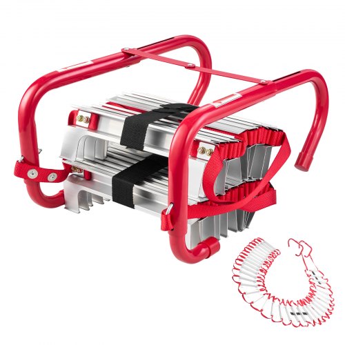 VEVOR Fire Escape Ladder, 5-6 Story 50FT Retractable Emergency Fire Ladder, Lightweight Aluminum Alloy Safety Escape Tool with Sturdy Polyester Strap,