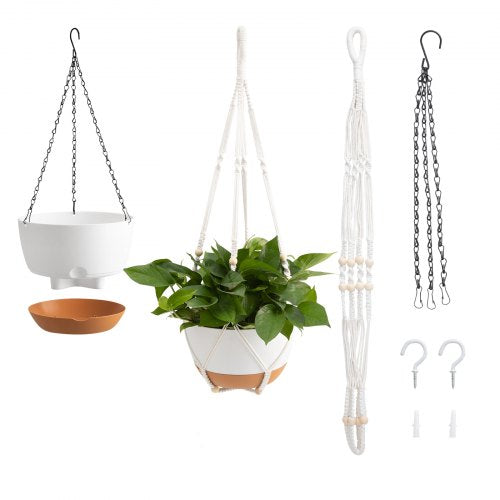 VEVOR Hanging Planters, 10 Inch Self-Watering Hanging Planter, 2 Pack Flower Pots with Drainage Hole & 2 Kinds of Plant Hangers, Plastic Basket Pots,