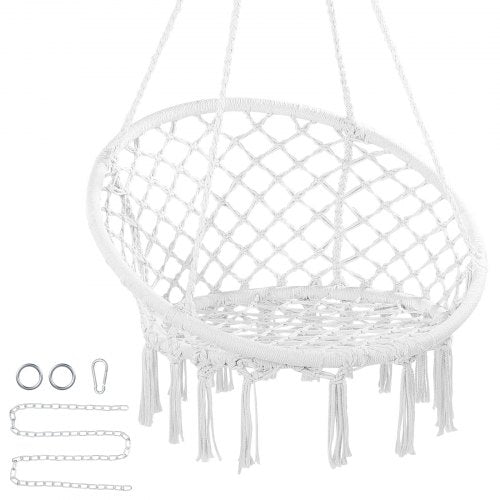 VEVOR Hanging Hammock Swing Chair, 150 kg Capacity, Macramé Hanging Chair with Mounting Hardware, Cotton Rope Swing Chair for Bedroom, Balcony, Patio,
