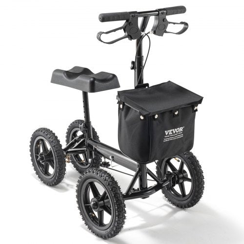VEVOR Folding Knee Scooter, Aluminum Steerable Knee Walker with Height-Adjustable Handlebar & Knee Pad, 12" All-Terrain Wheels, Dual Brakes, Leg Recov