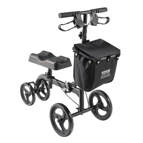 VEVOR Folding Knee Scooter, Carbon Steel Steerable Knee Walker with Height-Adjustable Handlebar & Knee Pad, All-Terrain Solid Wheels, Dual Brakes, Leg