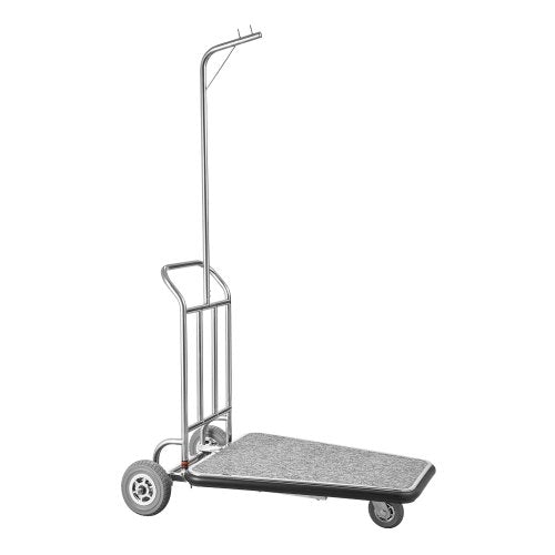VEVOR Luggage Cart, 600 LBS Load Capacity, 3 Wheel Stainless Steel Bellman Cart, Valet Cart with Grey Carpeted Deck and Rubber Wheels, Ideal for Conve