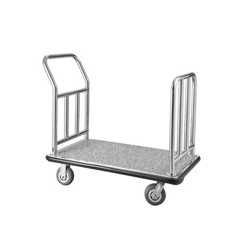 VEVOR Hotel Luggage Cart, 750 LBS Load Capacity, Deluxe Platform Truck with Removable Front Frame, Valet Cart with Grey Carpeted Deck and 6-inch Rubbe