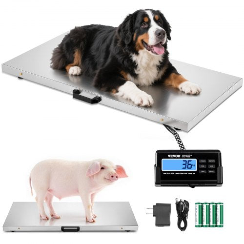 VEVOR 1100Lbs x 0.2Lbs Digital Livestock Scale Large Pet Vet Scale Stainless Steel Platform Electronic Postal Shipping Scale Heavy Duty Large Dog Hog