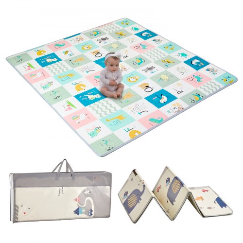 VEVOR Baby Play Mat, 71""x79"" Extra Large Baby Crawling Mat, Non-Slip One-Piece Foam Baby Playmat, Foldable Reversible Floor Mat with Travel Bag, Wat