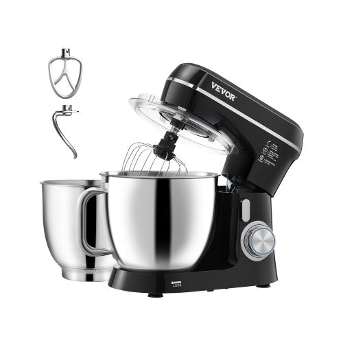 VEVOR Stand Mixer, 5.3QT + 4.4QT Two Stainless Steel Bowls, 10+P Speeds Tilt-head Food Mixer, Kitchen Mixer with Dough Hook, Wire Whip, Beater, Scrape