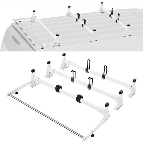 VEVOR Trailer Ladder Rack, 54" 3 Crossbars Ladder Roof Rack, Heavy-duty Steel Van Roof Rack, 800 lbs Capacity Van Ladder Rack with Cargo Roller and St