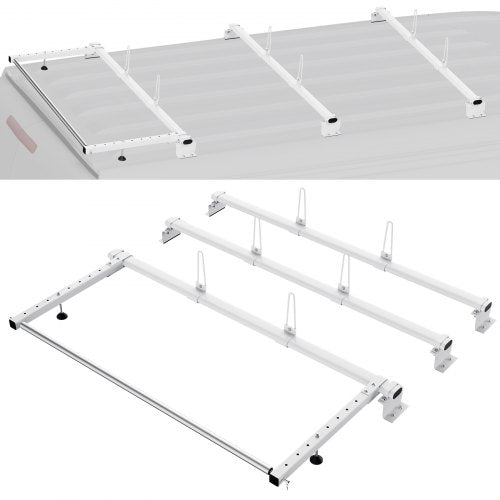 VEVOR Trailer Ladder Rack, 56" 3 Crossbars Ladder Roof Rack, Heavy-duty Steel Van Roof Ladder Rack, 90 kg Capacity Each Bar Van Ladder Rack with Cargo