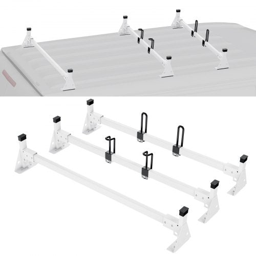 VEVOR Trailer Ladder Rack, 54" 3 Crossbars Ladder Roof Rack, Heavy-duty Steel Van Roof Ladder Rack, 800 lbs Capacity Van Ladder Rack with Straps, Fit