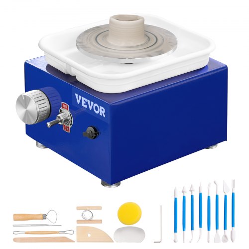 VEVOR Mini Pottery Wheel, for Kids or Beginners, 2 Turntables 2.6in-3.9in Ceramic Wheel Machine, Adjustable 0-300RPM Speed ABS Detachable Basin, 17 Po