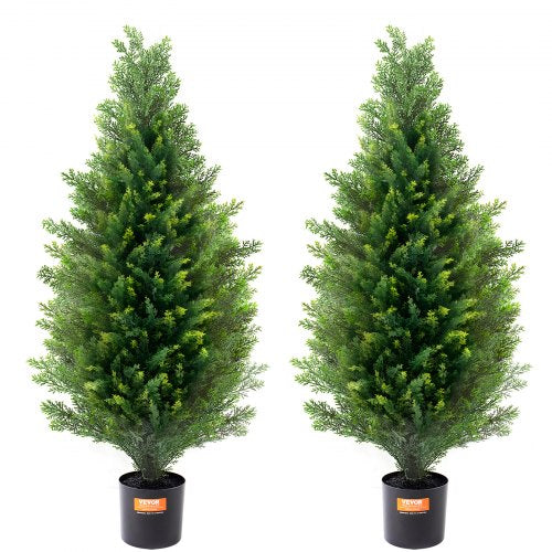 VEVOR Artificial Cedar Topiary Tree, 36 inch Tall (2 Pieces), with Extra Leaves & Pot Faux Evergreen Fake Pine Cypress Trees Plant, UV Rated Artificia