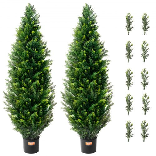 VEVOR Artificial Cedar Topiary Tree, 48 inch Tall (2 Pieces), with Extra Leaves & Pot Faux Evergreen Fake Pine Cypress Trees Plant, UV Rated Artificia