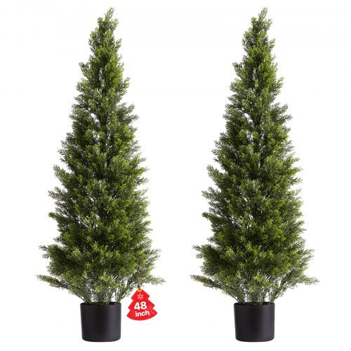 VEVOR Artificial Topiary Cedar Trees, 2 Set 1219mm Faux Pine Shrubs Plants, Fake Silk Tree Look Real, Easy Assembly for Decor Front Porch Outdoor Pati