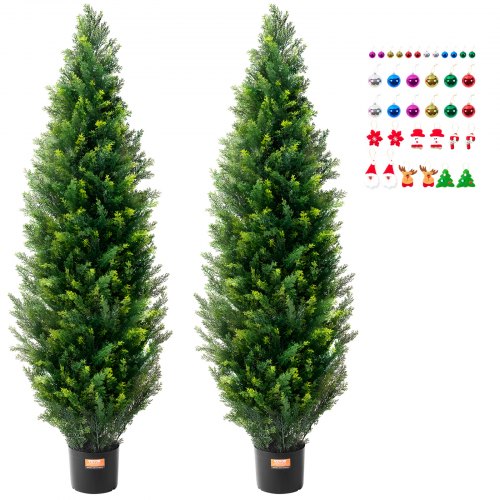VEVOR Artificial Cedar Topiary Tree, 60 inch Tall (2 Pieces), with Extra Leaves & Pot Faux Evergreen Fake Pine Cypress Trees Plant, UV Rated Artificia