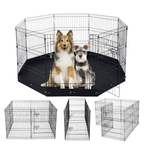 VEVOR Dog Playpen, 8 Pcs 30"H x 24"W Panels Foldable Metal Pet Exercise Pen, Dog Fence Indoor and Outdoor Pen with Door, 600D Oxford Fabric Bottom Pad