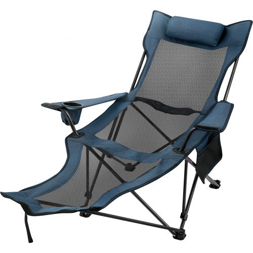 VEVOR Folding Camp Chair with Footrest Mesh, Portable Lounge Chair with Cup Holder and Storage Bag, for Camping Fishing and Other Outdoor Activities (
