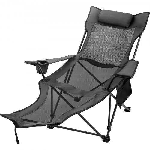 VEVOR Folding Camp Chair with Footrest Mesh, Portable Lounge Chair with Cup Holder and Storage Bag, for Camping Fishing and Other Outdoor Activities (