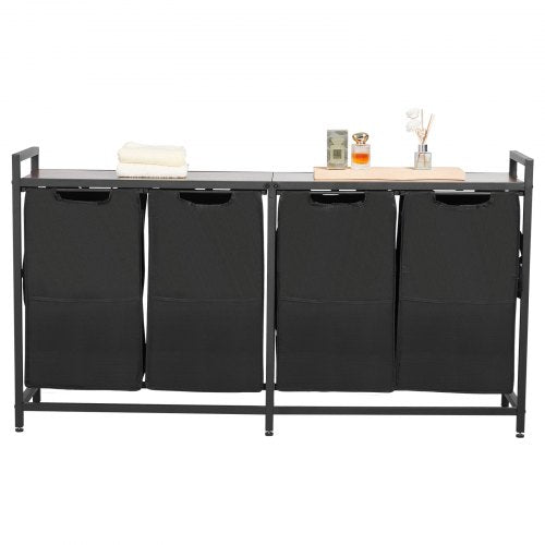 VEVOR 4 Section Laundry Sorter, Large Laundry Hamper with Metal Frame and Wooden Tabletop, Freestanding Storage Organizer Baskets with Pull-Out 600D O