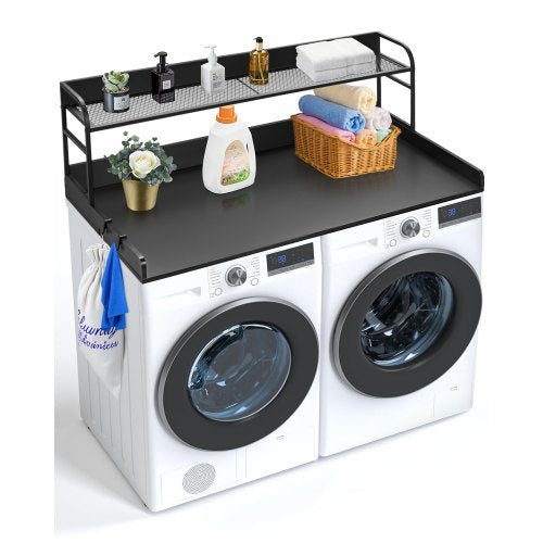 VEVOR Washer Dryer Countertop with 2-Tier Shelf, 54" x 27" Wooden Washer and Dryer Countertop with Anti-Slip Pads, Water-Resistant Laundry Topper Cove