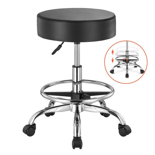 VEVOR Rolling Stool with Foot Rest and Wheels, 450 LBS Weight Capacity Round Rolling Stool Chair, Height Adjustable Thickened PU Leather Swivel Stool