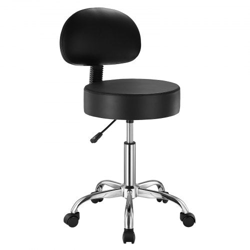 VEVOR Round Rolling Stool, PU Leather Rolling Stool with Backrest, 360° Swivel Drafting Stool with Thickened Cushion, Height Adjustable Rolling Work S