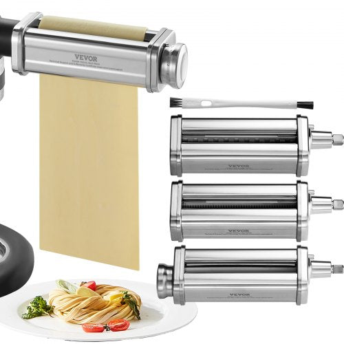 VEVOR Pasta Attachment for KitchenAid Stand Mixer, Stainless Steel Pasta Roller Cutter Set Including Pasta Sheet Roller, Spaghetti and Fettuccine Cutt