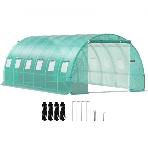 VEVOR Walk-in Tunnel Greenhouse, 20 x 10 x 7 ft Portable Plant Hot House with Galvanized Steel Hoops, 3 Top Beams, Diagonal Poles, 2 Zippered Doors &