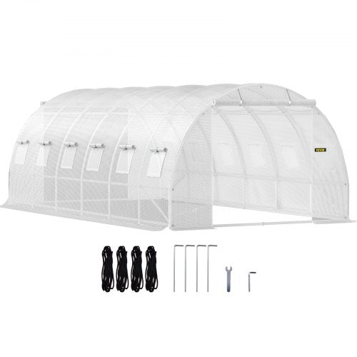 VEVOR 6.1 x 3 x 2.1 m Walk-in Tunnel Greenhouse, Portable Plant Hot House with Galvanized Steel Hoops, 3 Top Beams, Diagonal Poles, 2 Zippered Doors &