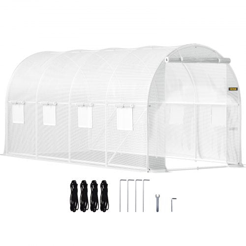 VEVOR Walk-in Tunnel Greenhouse, 15 x 7 x 7 ft Portable Plant Hot House w- Galvanized Steel Hoops, 1 Top Beam, 2  x Diagonal Poles, A Zippered Door & 