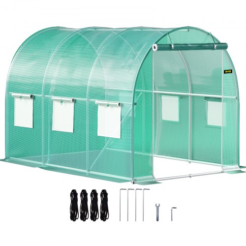 VEVOR Walk-in Tunnel Greenhouse, 9.8 x 6.6 x 6.6 ft Portable Plant Hot House w- Galvanized Steel Hoops, 1 Top Beam, 2 Diagonal Poles, 2 Zippered Doors