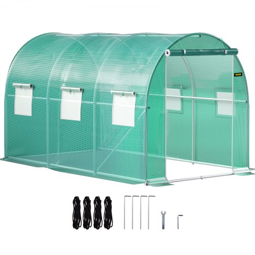 VEVOR Walk-in Tunnel Greenhouse, 12 x 7 x 7 ft Portable Plant Hot House with Galvanized Steel Hoops, 1 Top Beams, 2 Diagonal Poles, 1 Zippered Door &