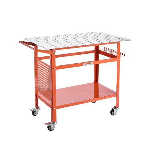 VEVOR Welding Table, 40" x 24" Welding Workbench Table with 800LBS Static Weight Capacity, Movable Steel Work Bench with 4 Wheels (2 with Brake), Doub