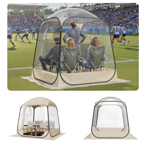 VEVOR Pop up Sports Tent, 63x63 in Clear Bubble Tent for 2-4 Persons, Waterproof Outdoor Pod with Floor Mat & Top Cover, Garden Igloo Dome Tents Campi