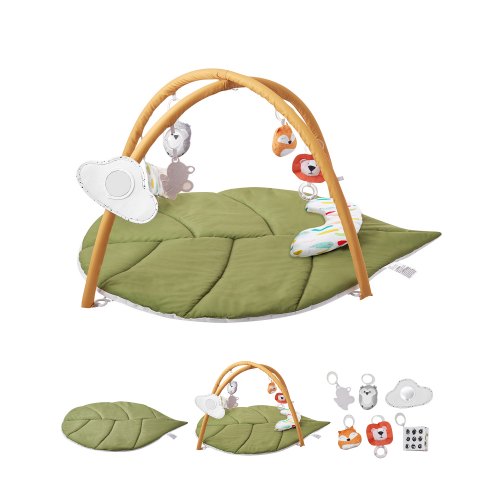 VEVOR Baby Play Gym Mat, Baby Activity Mat with 6 Sensory Toys, Oversize Leaf-Shaped Tummy Time Mat for 0-18 Months Newborn Infant, Baby Essential Gif