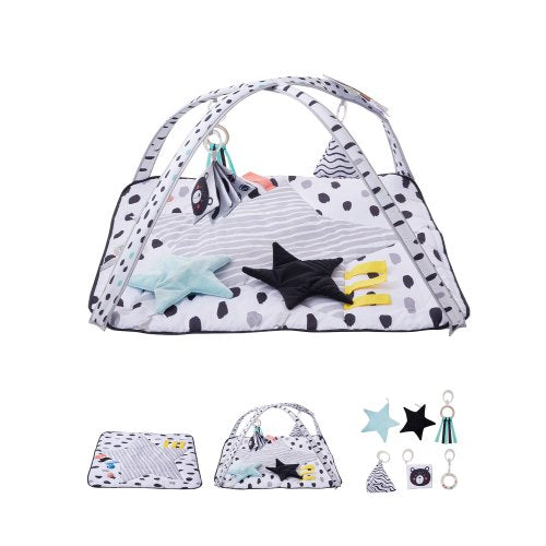 VEVOR Baby Play Gym Mat, Tummy Time Mat with 6 Sensory Toys, Baby Activity Mat with 2 Touch Balls & Soft Fabric for Sensory & Motor Skill Development,