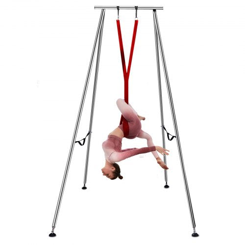 VEVOR Aerial Yoga Frame Portable Yoga Trapeze Stand 2.93m-115” Height Steel Pipe Yoga Swing Stand Yoga Rig With 6m-236” Wine Red Yoga Stretch Fabric,