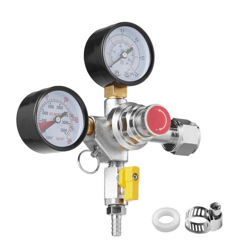 VEVOR Double Gauge Regulator, CO2 Regulator Gauge with 0-60PSI, Heavy Duty CO2 Gauge Gas System, Draft Beer Regulator with Check Valve, Adjustable Pre