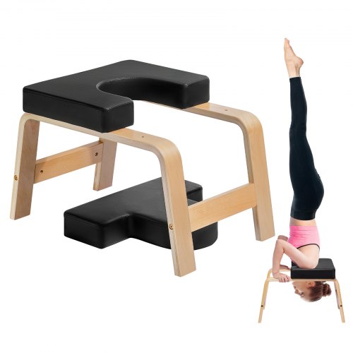 VEVOR Yoga Headstand Bench, 300 lbs Capacity Yoga Inversion Chair for Family Gym, Headstand Trainer with Wood Frame & PU Pad, Stand Yoga Stool for Str