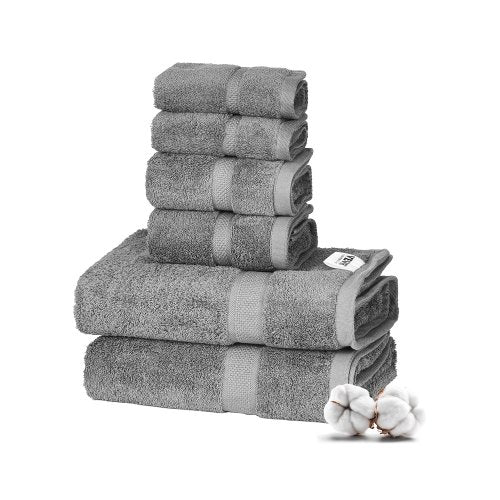 VEVOR 6-Piece Towel Set, 600 GSM 100% Cotton Towels for Bathroom, 2 Bath Towels, 2 Hand Towels and 2 Washcloths, Highly Absorbent & Quick Drying Bathr