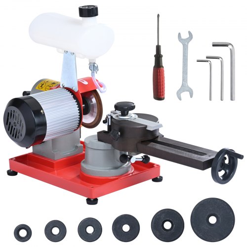 VEVOR Circular Saw Blade Sharpener, 370W Rotary Angle Mill Grinder with Water Tank, Water Injection Grinding Sharpening Machine & 6 Saw Centerings, 5-