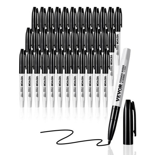 VEVOR Permanent Markers, 36 Pack Black Permanent Marker Set, Quick Drying & Fade Resistant, Fine Point Markers for Wood, Plastic, Paper, Metal, and Mo