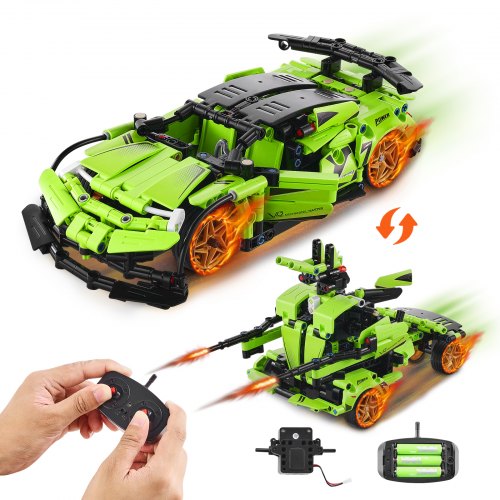 VEVOR STEM Building Toys for Kids, 2-in-1 461 PCS Blocks, Remote Control Car Building Kits Remote & APP Controlled Car-Robot, RC STEM Robots Building