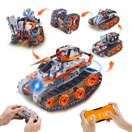 VEVOR STEM Building Toys for Kids, 5-in-1 554 PCS, Remote Control Car Building Kits Remote & APP Controlled Car-Robot-Tank-Rubik's Cube-Snowplow, RC S