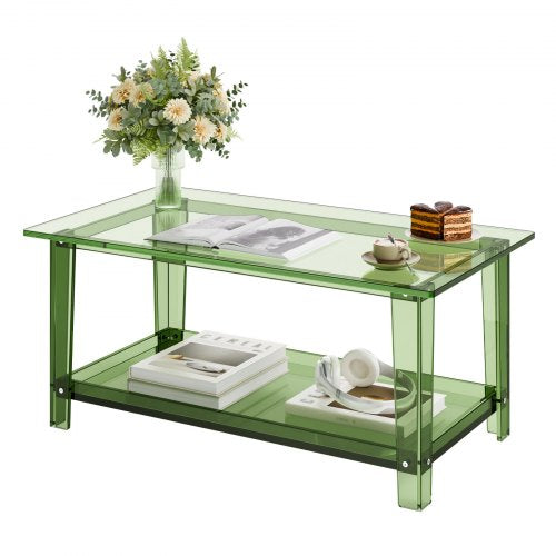 VEVOR Acrylic Coffee Table, 2 Tiers Center Table with Storage Shelf, Modern Rectangle Acrylic Coffee Desk, Ideal for Dining Room, Kitchen Island, Rest