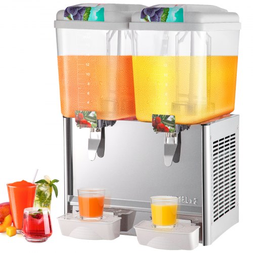VEVOR 110V Commercial Beverage Dispenser,9.5 Gallon 36L 2 Tanks Juice Dispenser Commercial,18 Liter Per Tank 300W Stainless Steel Food Grade Material 