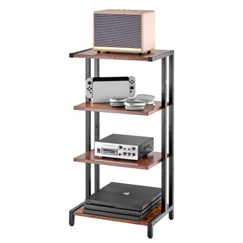VEVOR 4-Tier AV Media Stand, Corner TV Stand, Height Adjustable Wooden Shelves for DVD Players-Cable Boxes-Games Consoles, Brown