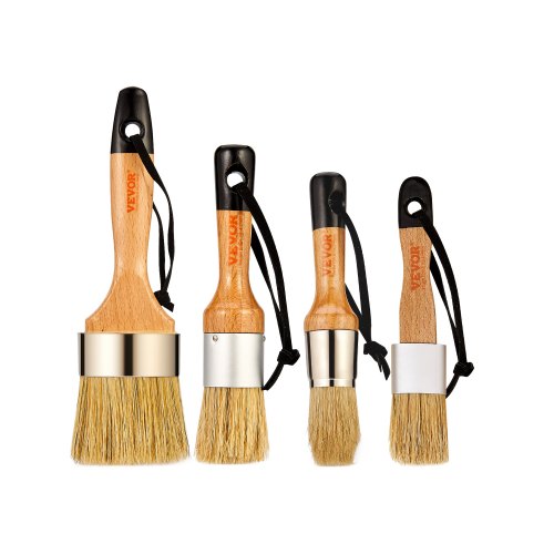 VEVOR Chalk Wax Paint Brush, 4 Piece Wax Paint Brush, Chalk Paint Brushes for Furniture, Acrylic Paint,Milk Paint,Home Decor, Natural Bristle Round Ov