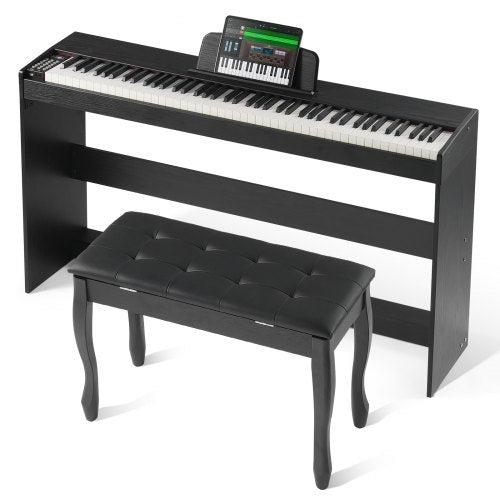 VEVOR Weighted Digital Piano, 88 Key Fully Weighted Keys, Dual Keyboard & Speakers Simple Cabinet Bracket with Twin Bench Headphone 200 Tones & Rhythm
