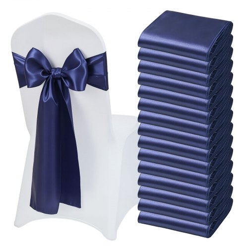VEVOR Satin Chair Sashes Bows, 50PCS Chair Ribbon Ties Back Sash, 7 x 108 inch, Navy Blue Wedding Reception Decoration, for Wedding Ceremony Baby Show