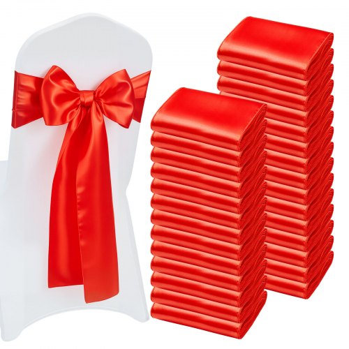 VEVOR Satin Chair Sashes Bows, 100PCS Chair Ribbon Ties Back Sash, 7 x 108 inch, Red Wedding Reception Decoration, for Wedding Ceremony Baby Shower Pa